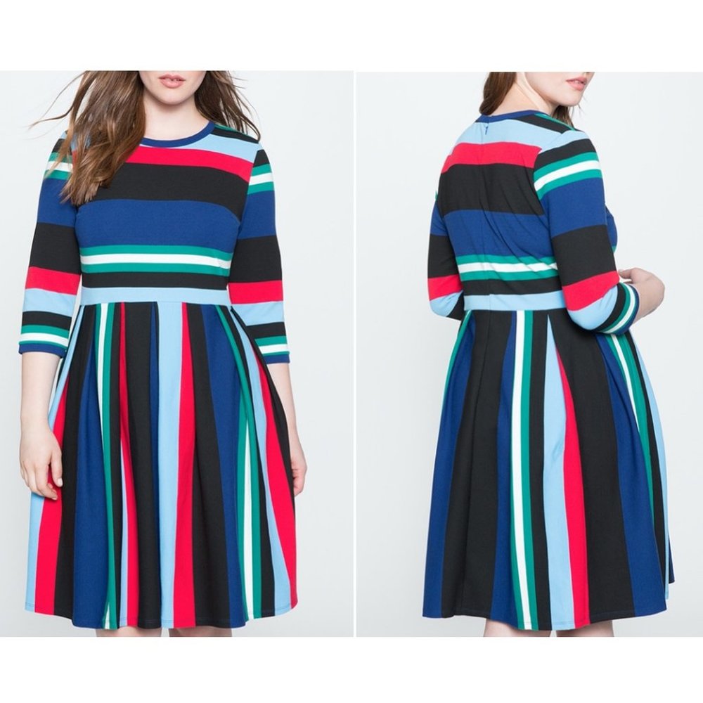 Eloquii Striped Midi Fit & Flare Dress